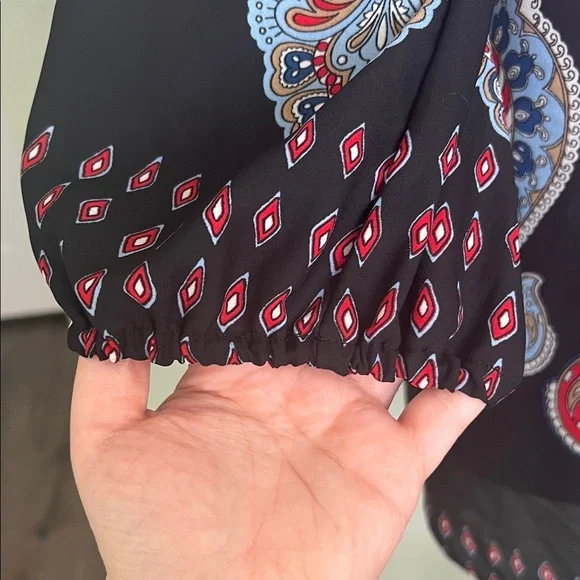 Meraki Black Blouse with Red and Blue Paisley - Picture 5 of 7
